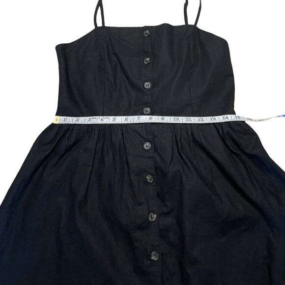 H&M Black Linen Cotton Blend Buttons Dress Midi Smocked, Women's Medium, Flaw - Picture 14 of 16